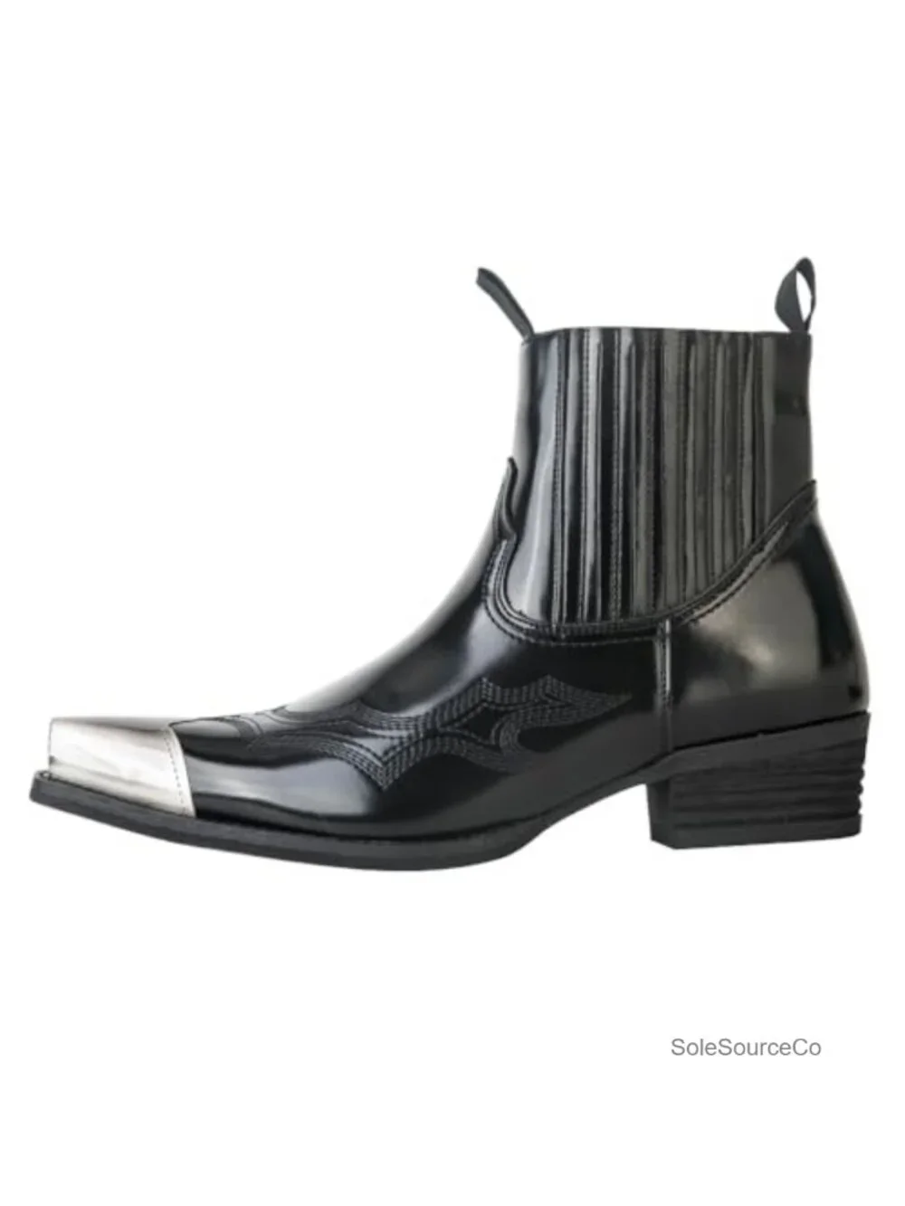 Men's Faux Leather Chelsea Boots Steel Toe Embroidered Ankle Boots